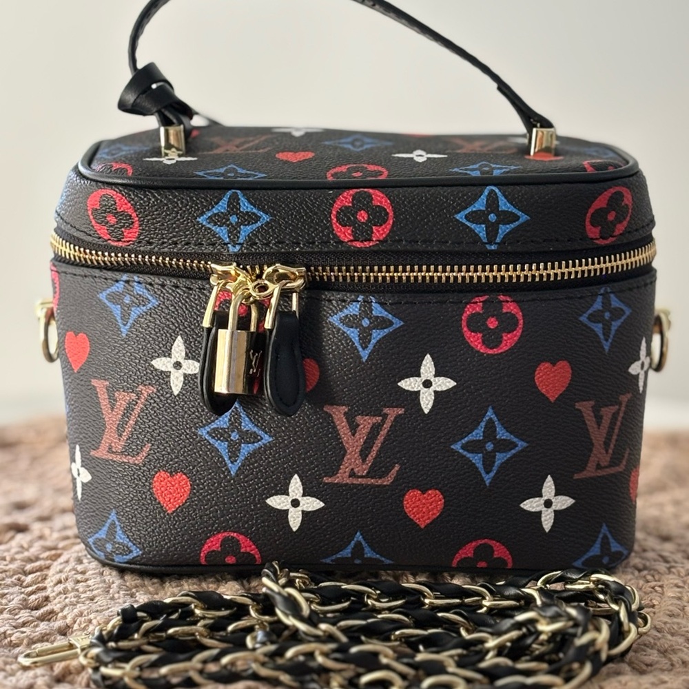 Black and Red Monogram Cosmetic Case